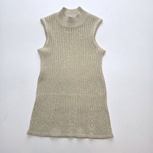 Ziani Couture Gold Metallic Ribbed Sweater Mock Neck Tank Glam Y2K Ribbed Small